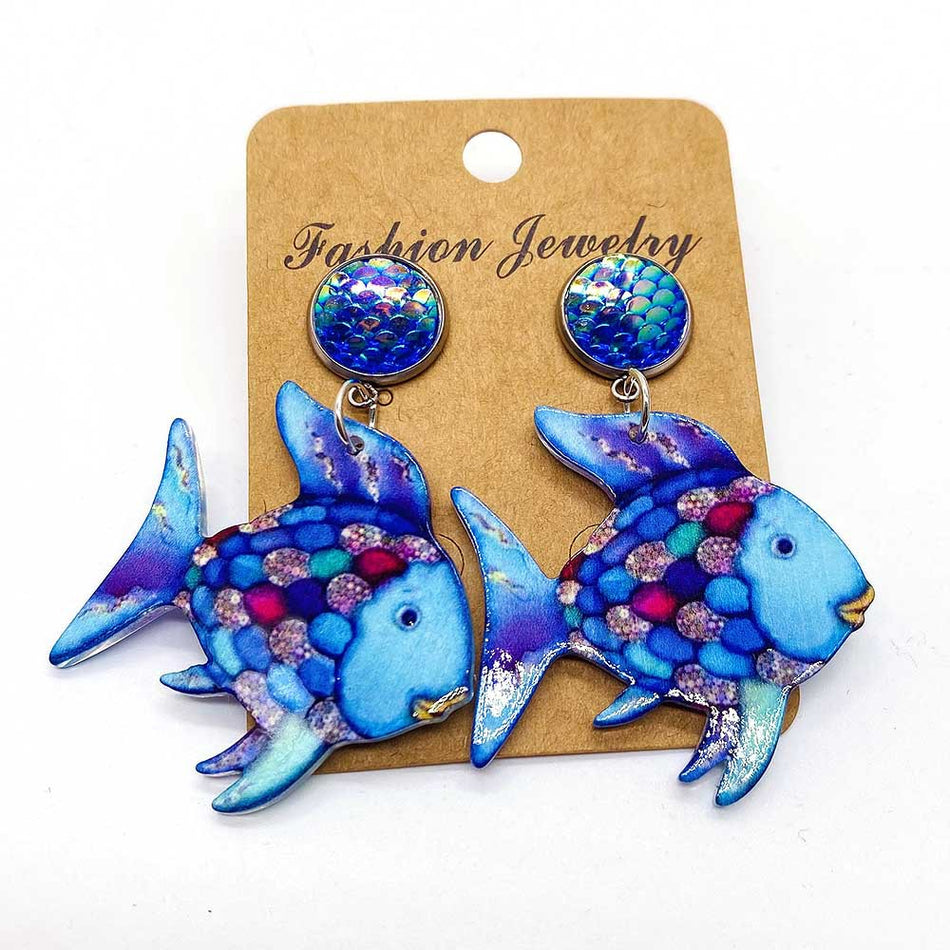 Stud Earrings, Fish, 54mm, 1pair