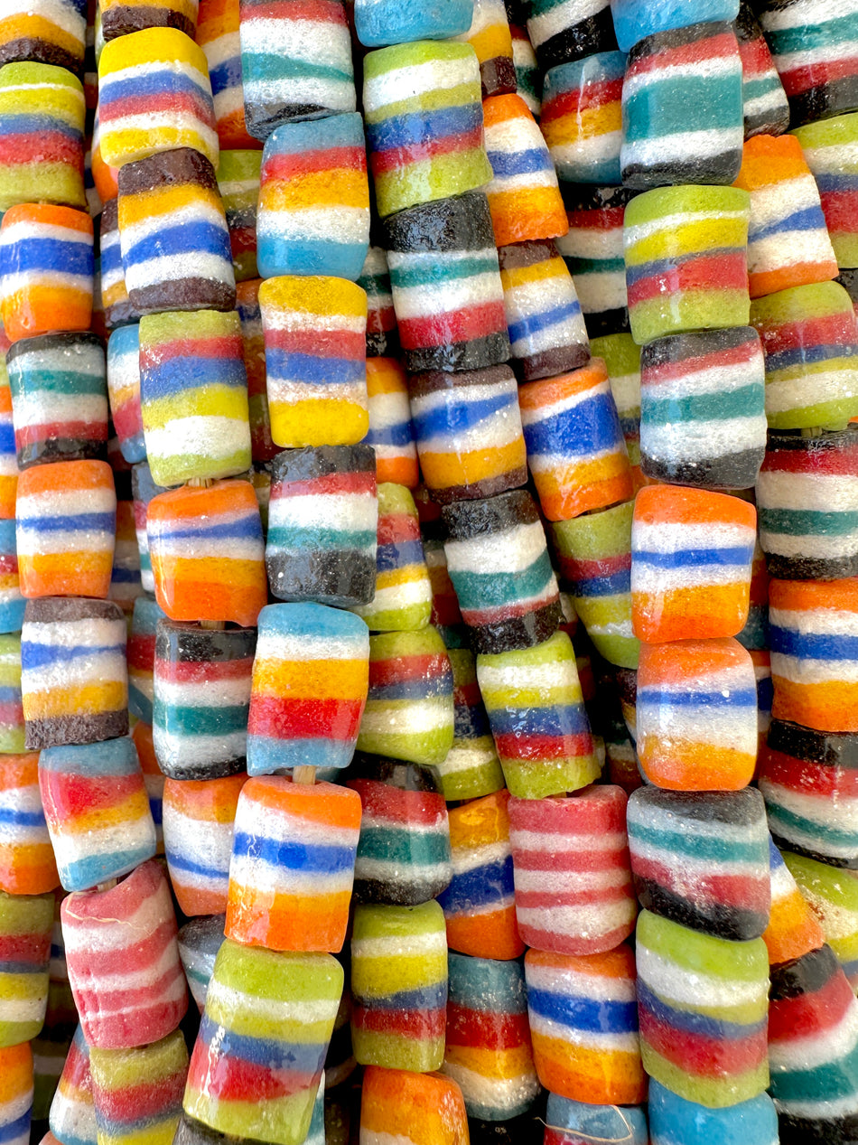 Multicolor Tube African Bead Strand, 10x18mm