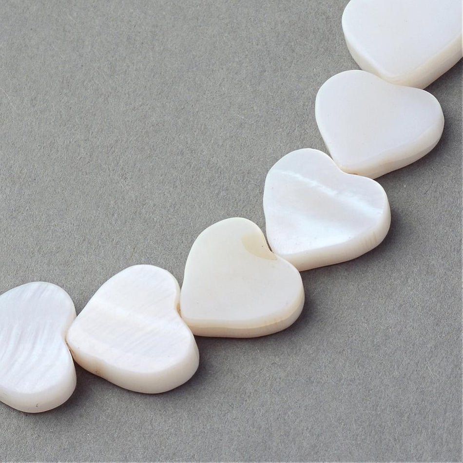 Natural Freshwater Shell Heart Strand, Creamy White