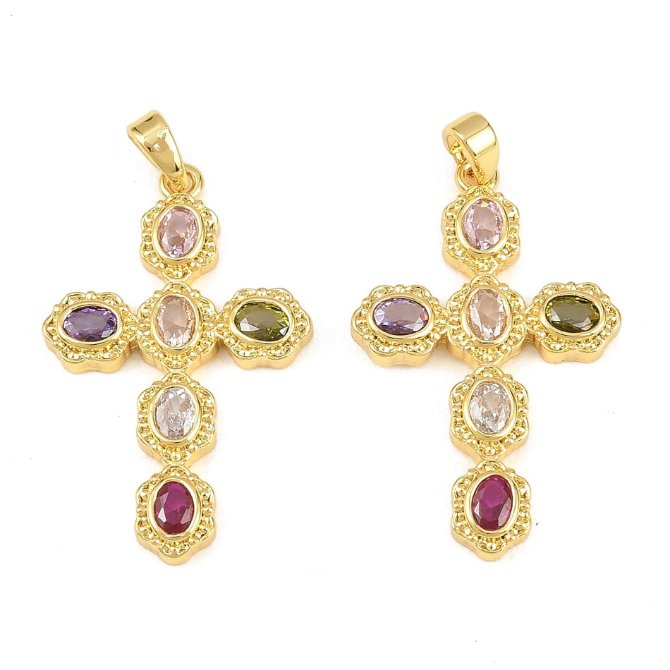 Gold-Filled Zirconia Cross, 24mm,1pc