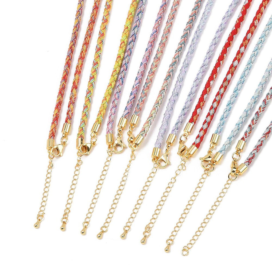 3.5MM Round Nylon Cotton Cord Necklace Making, Stainless Steel Lobster Claw Clasps, Golden, Mixed Color, 1pc