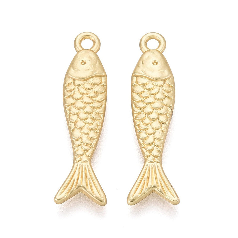 Gold-Filled Matte Fish Pendant 30mm, 4pcs