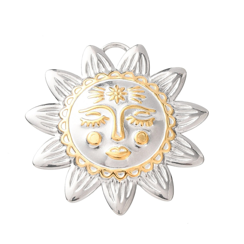 Stainless Steel Sunflower Pendant,49mm, 1pc