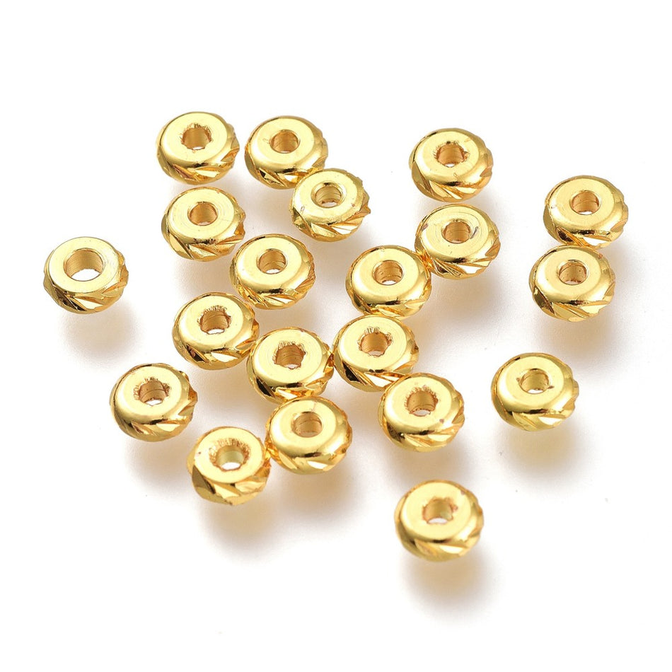 Brass Spacer Beads, Long-Lasting Plated, Textured, Flat Round, 5mm, 50pcs