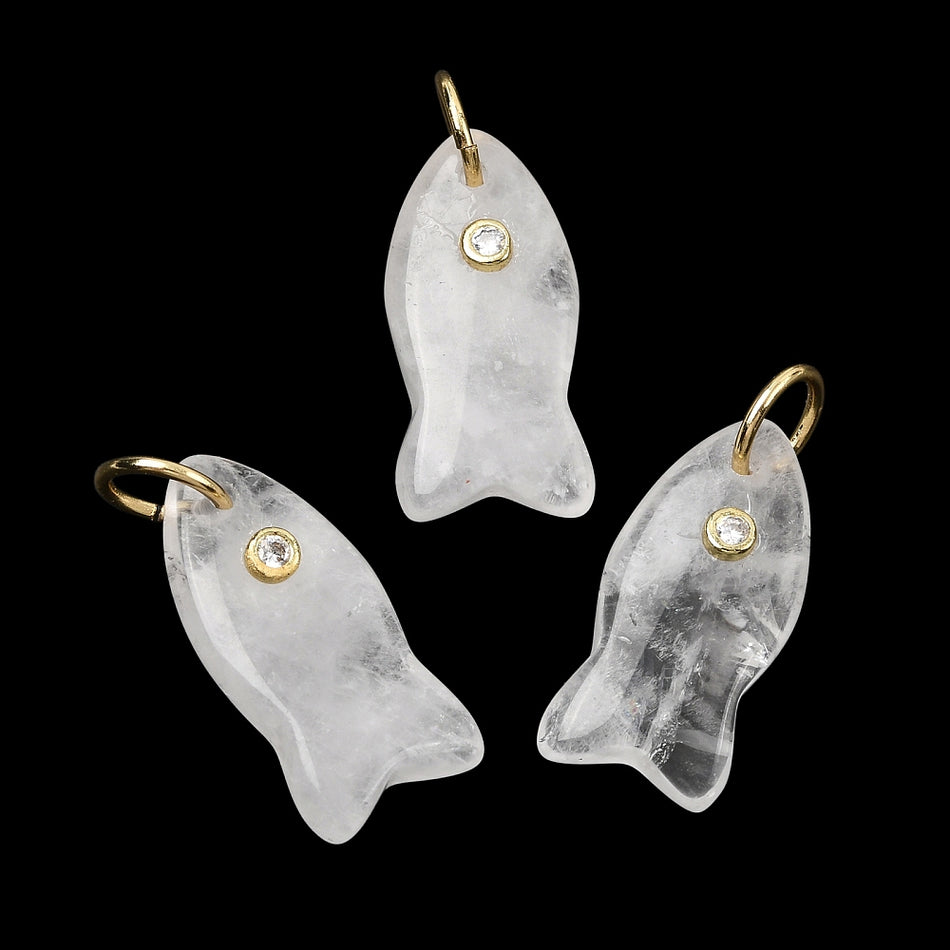 Natural Quartz Fish Pendant, 24mm,1pc