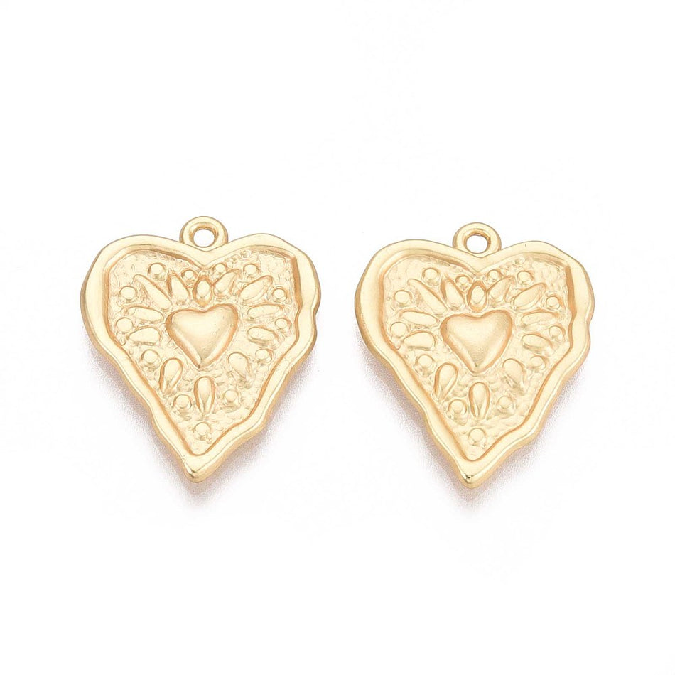 Gold-Filled Matte Heart Pendants, 26mm , 2pc