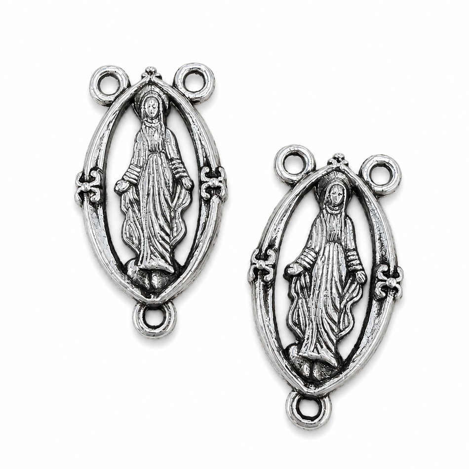 Silver Virgin Mary Rosary Center 20mm, 6pcs