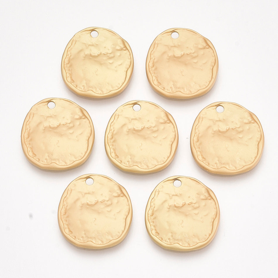 Gold-Filled Hammered Flat Round Coin, 20mm, 6pcs