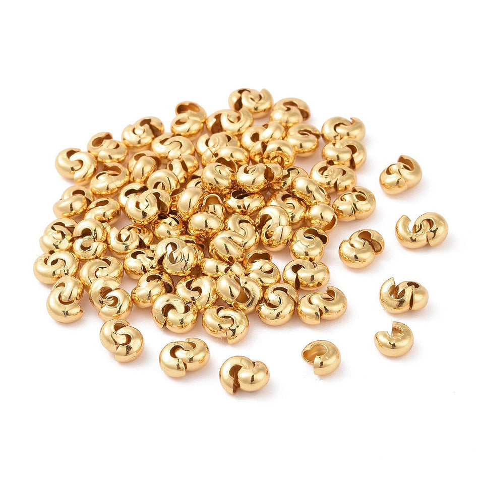 Gold Plated Crimp Covers, 5mm,100pcs