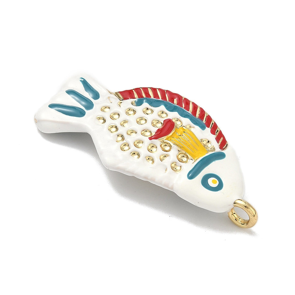 Enameled Fish Pendant, 46mm, 1pc