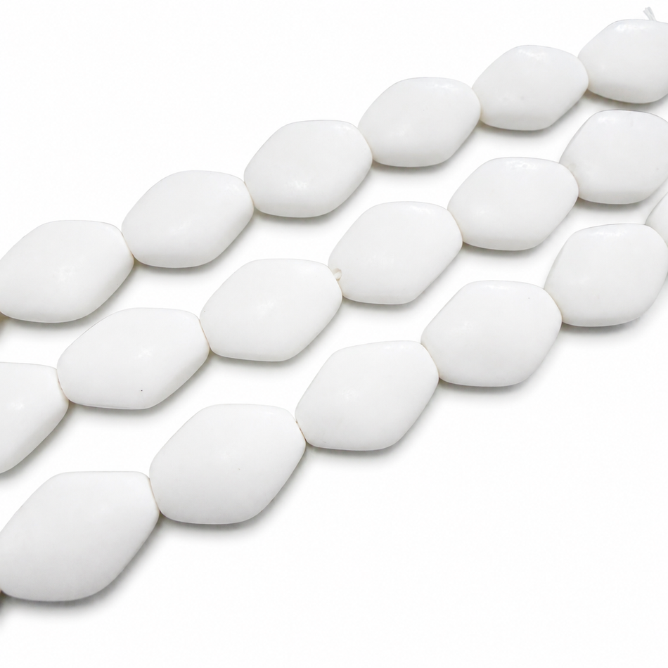 Diamond Shape Resin Bead Matte White 22mm Strand