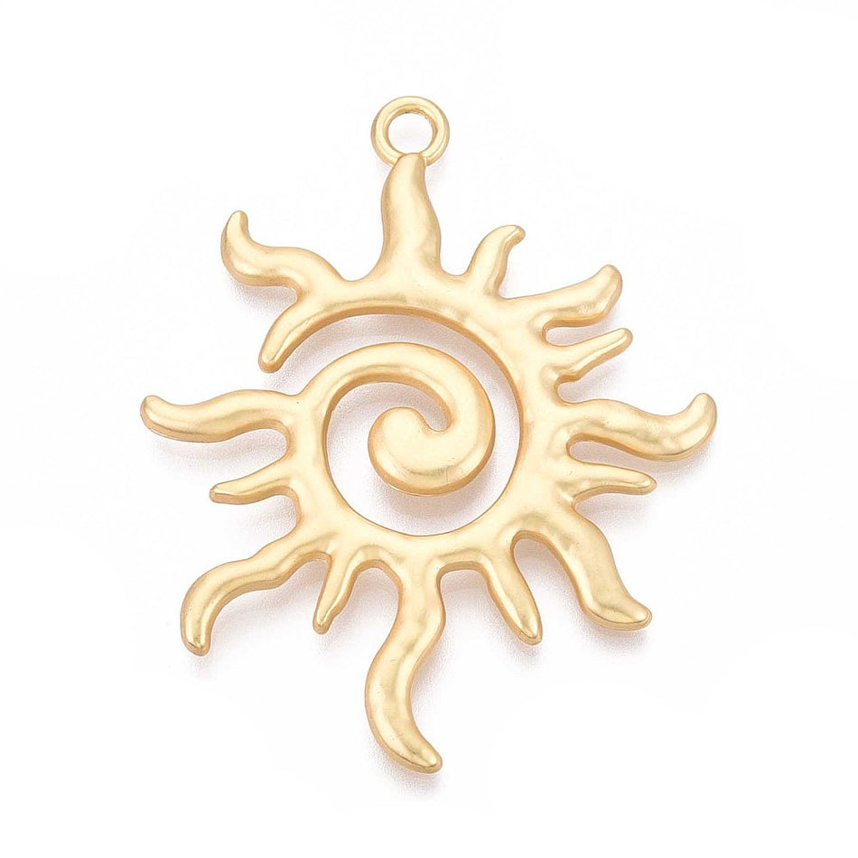 Matte Gold- Filled Sun Pendant, 60mm 1pc