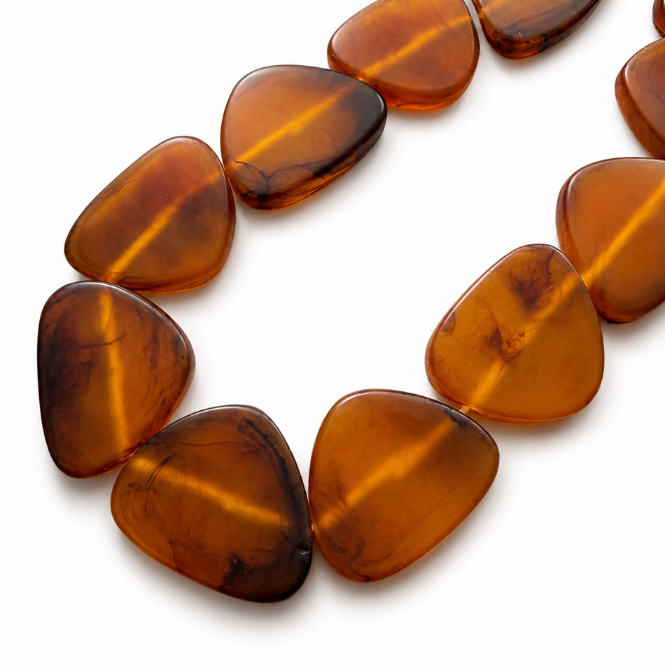 Resin Bead Flat Rounded Triangle Shape 40mm Strand