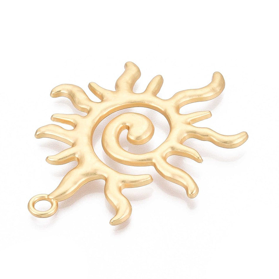 Matte Gold- Filled Sun Pendant, 60mm 1pc