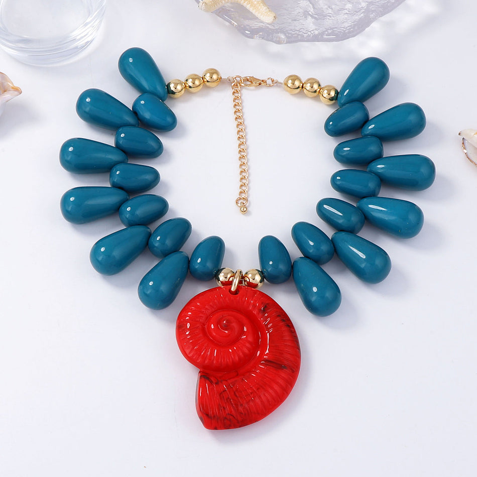Resin Necklace with Shell Pendant