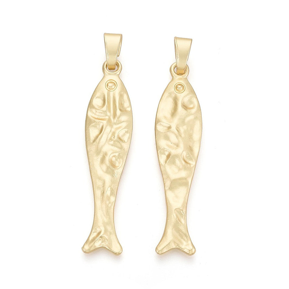 Matte Gold-Filled Fish Pendant 83mm, 1PC