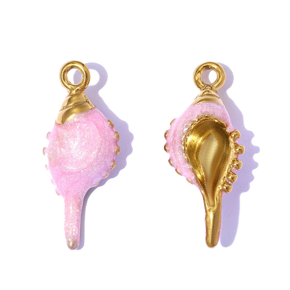 Stainless Steel Pendants, Conch Enamel 20mm 2PCS