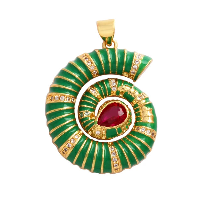 18k Gold-Plated Green Shell with Zirconia Pendant, 1pc