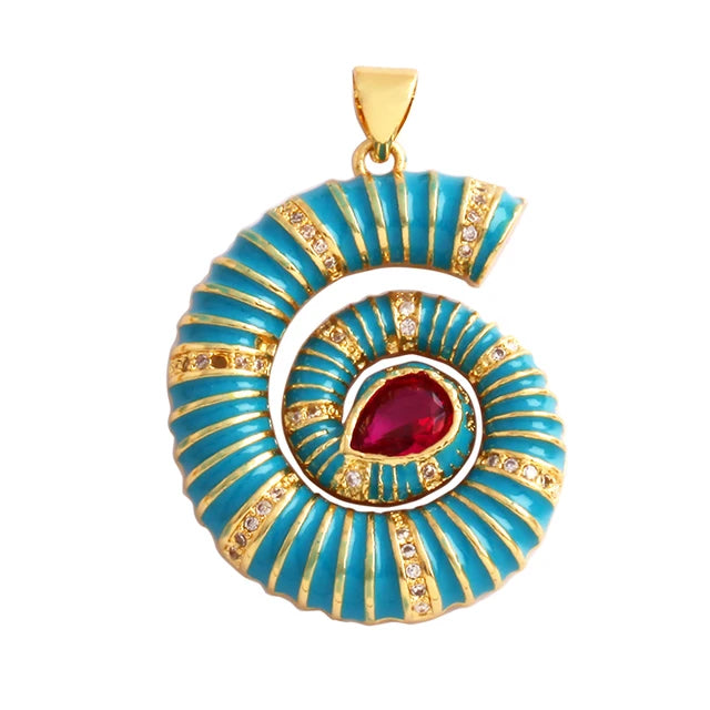 18k Gold-Plated Blue Shell with Zirconia Pendant, 1pc