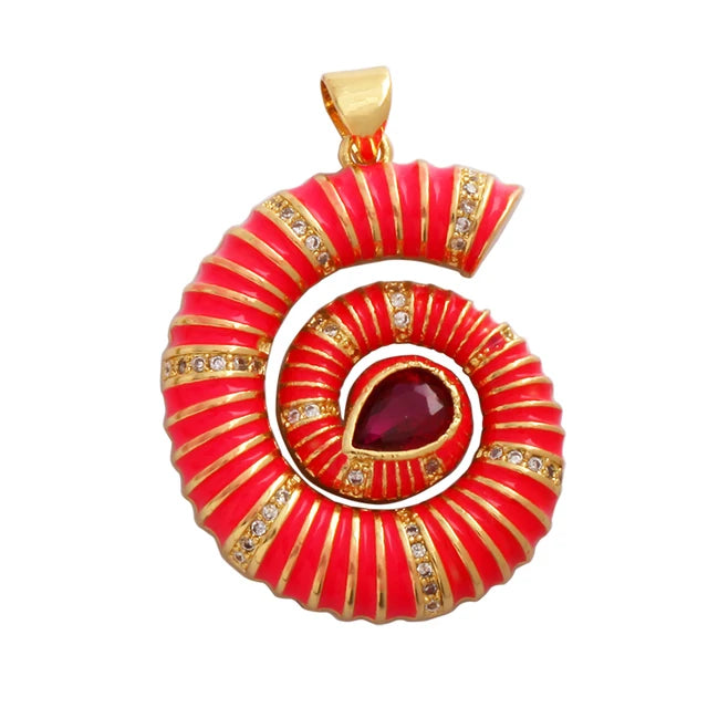 18k Gold-Plated Red Shell with Zirconia Pendant, 1pc