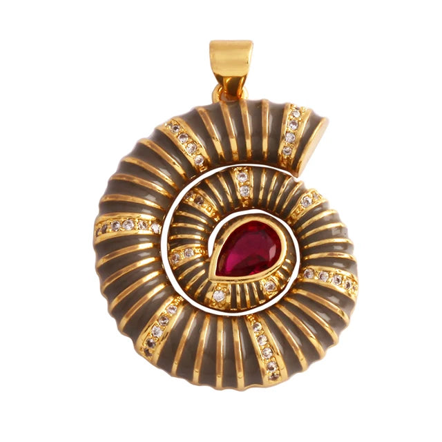 18k Gold-Plated Grey Shell with Zirconia Pendant, 1pc