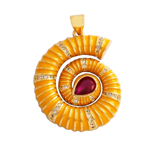 18k Gold-Plated Yellow Shell with Zirconia Pendant, 1pc