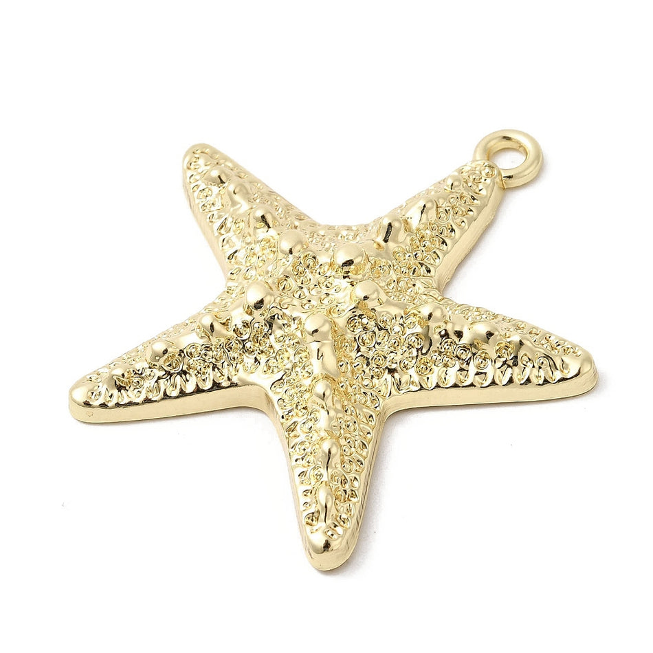 Golden Starfish Pendant, 60mm 2pcs
