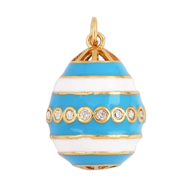 Gold-Plated Blue Stripe Egg Shape Pendant, 1pc