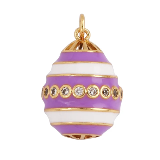 Gold-Plated Purple Stripe Egg Shape Pendant, 1pc