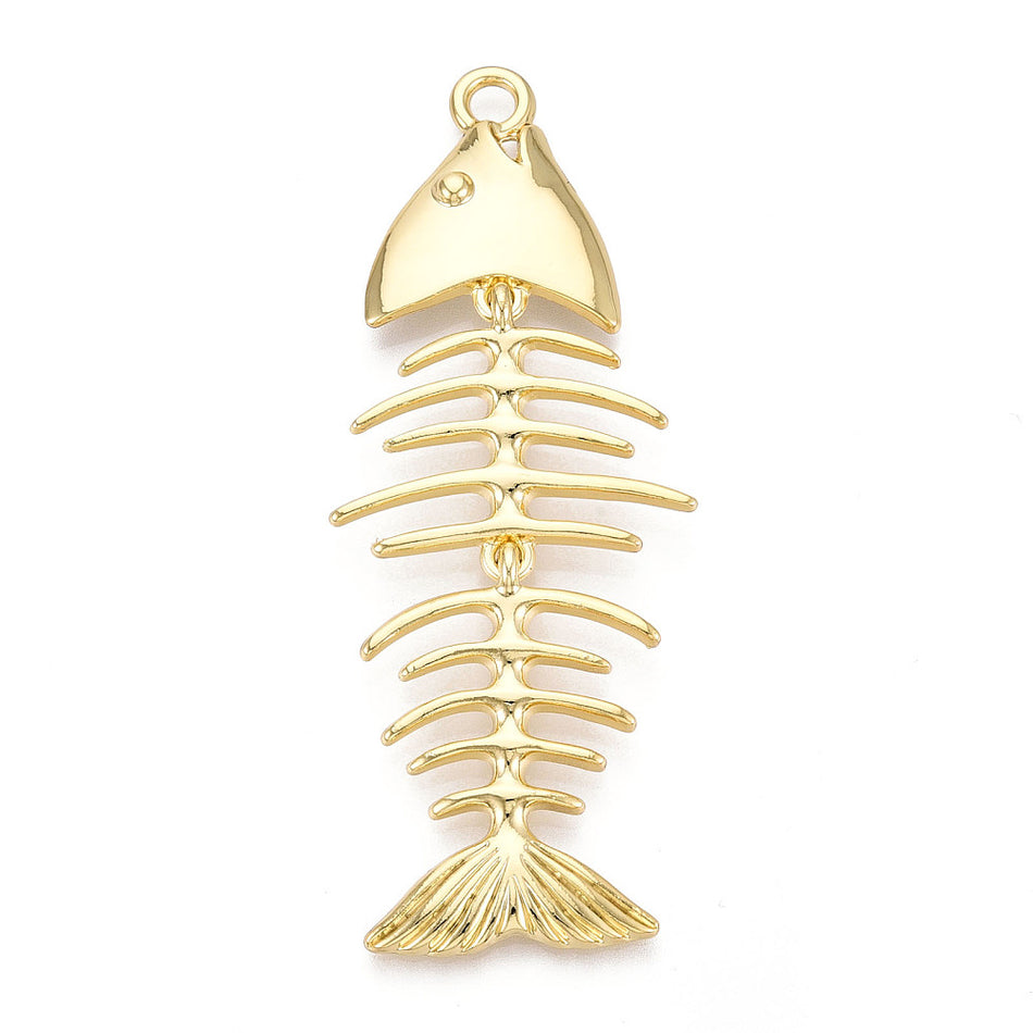 Plated Fishbone Pendant, 84mm 1pcs