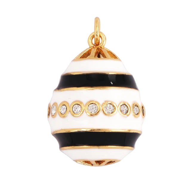 Gold-Plated Black Stripe Egg Shape Pendant, 1pc