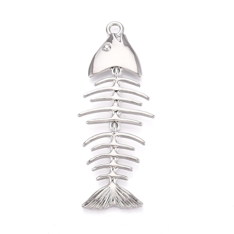 Plated Fishbone Pendant, 84mm 1pcs