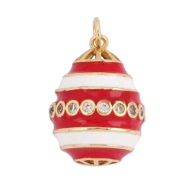 Gold-Plated Red Stripe Egg Shape Pendant, 1pc