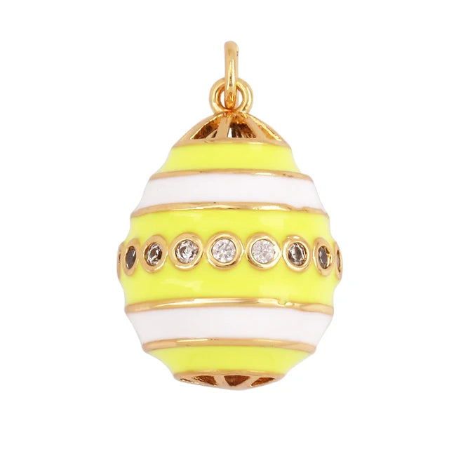 Gold-Plated Yellow Stripe Egg Shape Pendant, 1pc