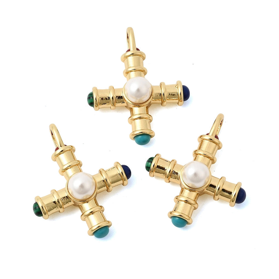 Gold-Filled Cross with gemstone, 32mm 1 pc