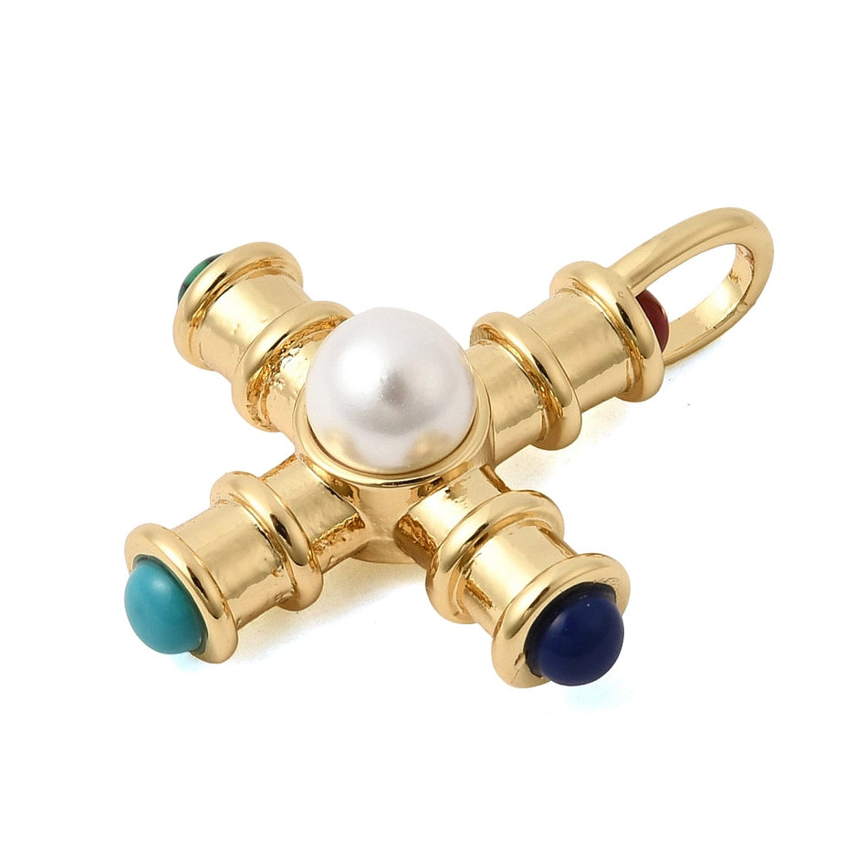 Gold-Filled Cross with gemstone, 32mm 1 pc