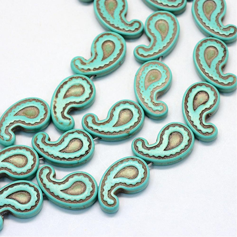 Howlite Turquoise Paisley Bead Strand, 21mm