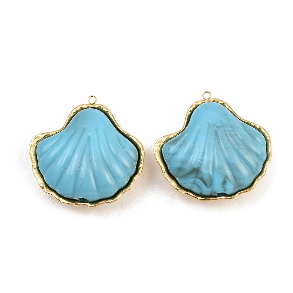 Stainless Steel Shell Pendants, with Acrylic, 37mm 1pc