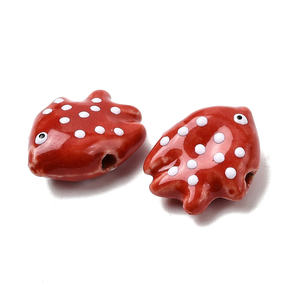 Porcelain Dot Fish Ceramic Beads 16mm, 4pcs