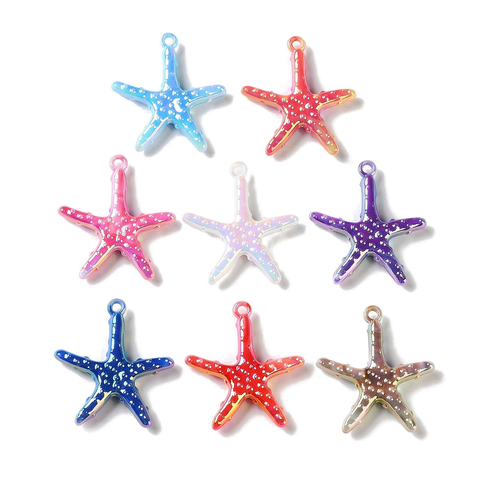 Two-tone Opaque Acrylic Pendants, Starfish Charms, Mixed Color Size 44.5mm, width 40.5mm, thickness 6.5mm, hole: 3mm. Package of 4pcs