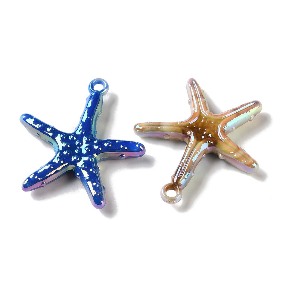 Two-tone Opaque Acrylic Pendants, Starfish Charms, Mixed Color Size 44.5mm, width 40.5mm, thickness 6.5mm, hole: 3mm. Package of 4pcs