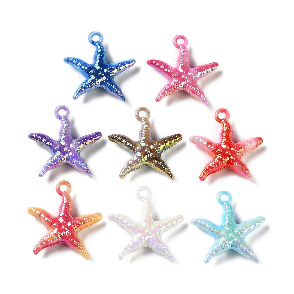 Acrylic Starfish Charms, Mixed Color about length 29mm, Package of 4PCS