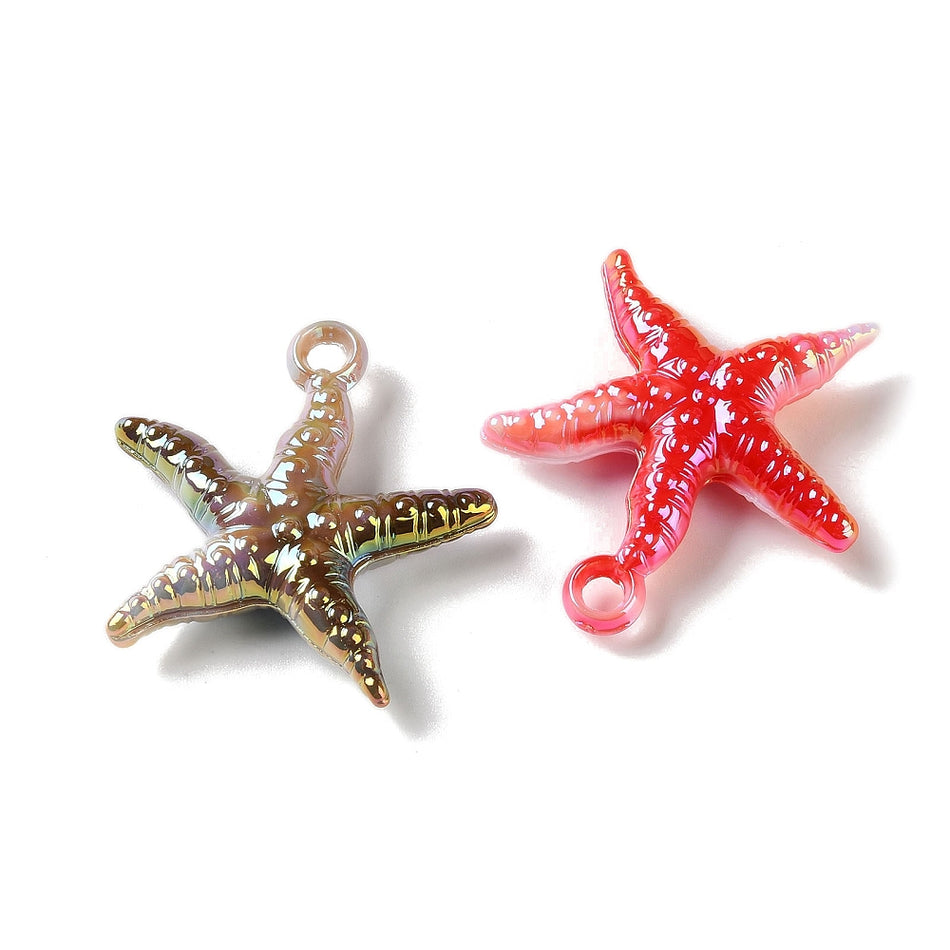 Acrylic Starfish Charms, Mixed Color about length 29mm, Package of 4PCS