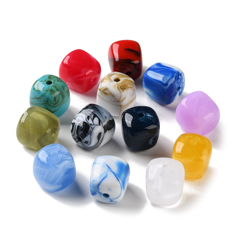 Acrylic Beads, Imitation Cube, Mixed Color Size: about length 17mm, width 16mm, thickness 16mm, hole: 3mm, Package Of 10pcs