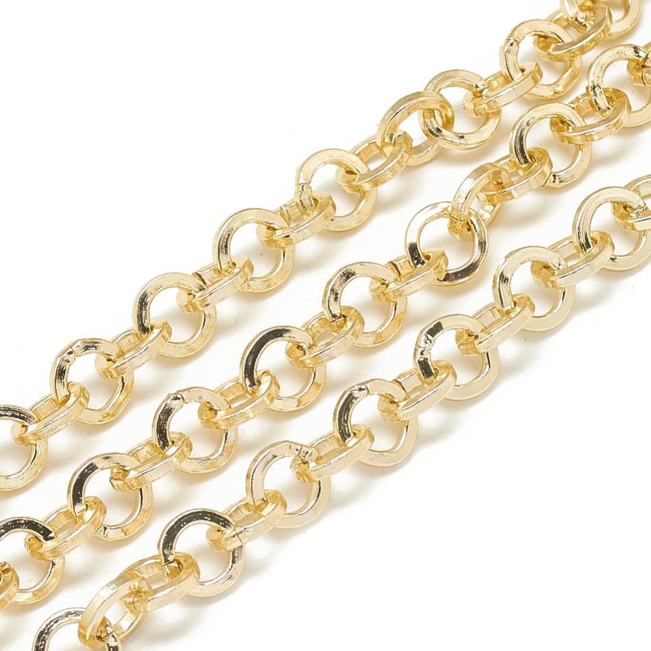 Aluminum Rolo Chain, Unwelded, Flat Ring, Gold, 8x1.6mm Sold By 1Yard