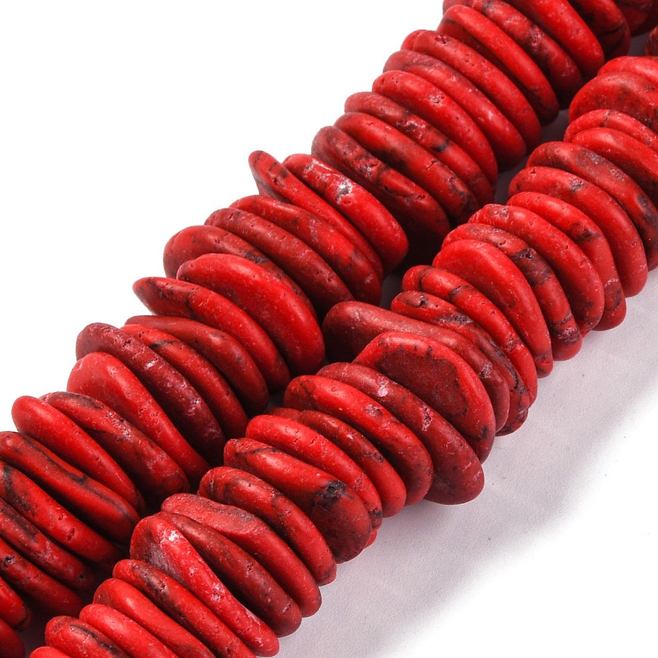 Turquoise Disc Beads Strands, Red, Bead Size 7~15mm wide