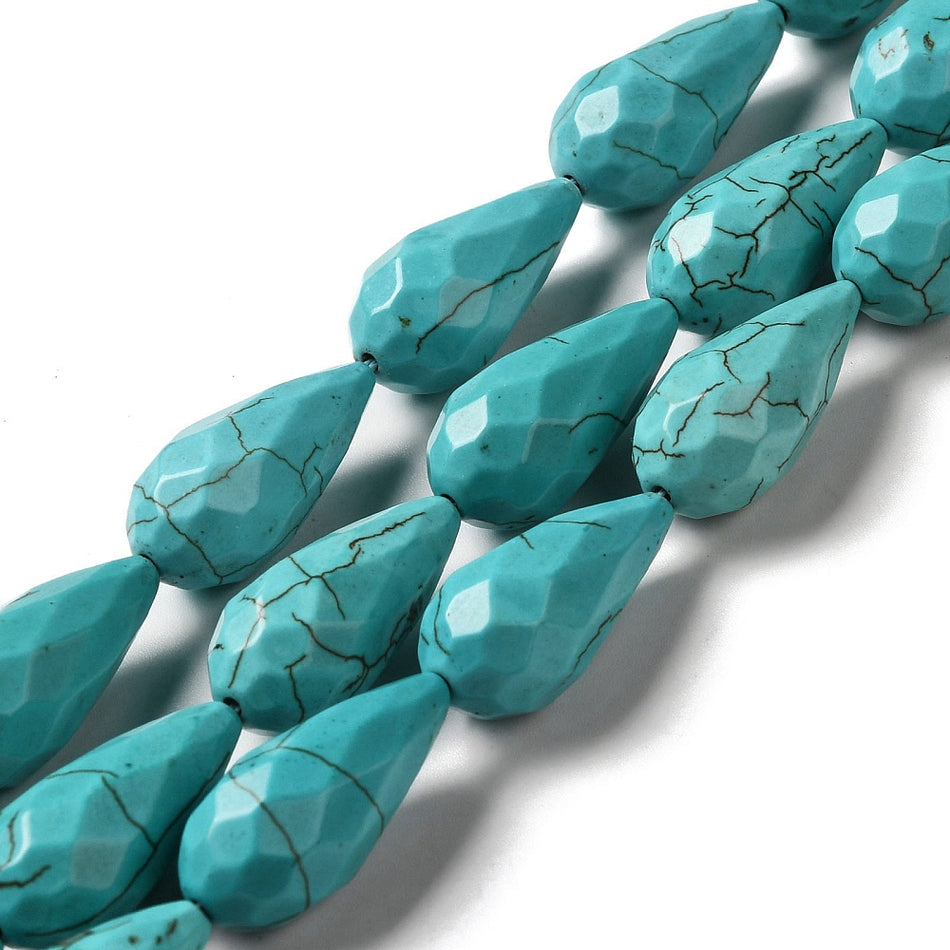 Natural Howlite Beads Strand, Faceted, Teardrop, Bead Size 25.5mm
