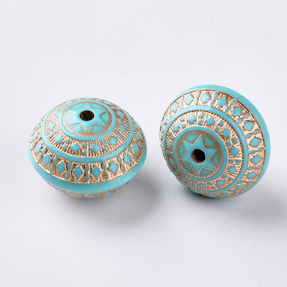 Acrylic Beads, Golden Metal Enlaced, Rondelle, Dark Turquoise
Size: about 22.5mm in diameter, 17mm thick, hole: 3mm Package of 10pcs