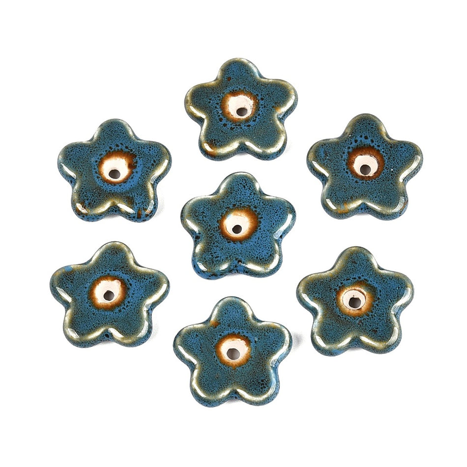 Porcelain Beads, Flower, Size: about length 28~29mm, width 29~30mm, thickness 5.5~6.5mm, hole: 1.8~3.5mm Package of 3pcs