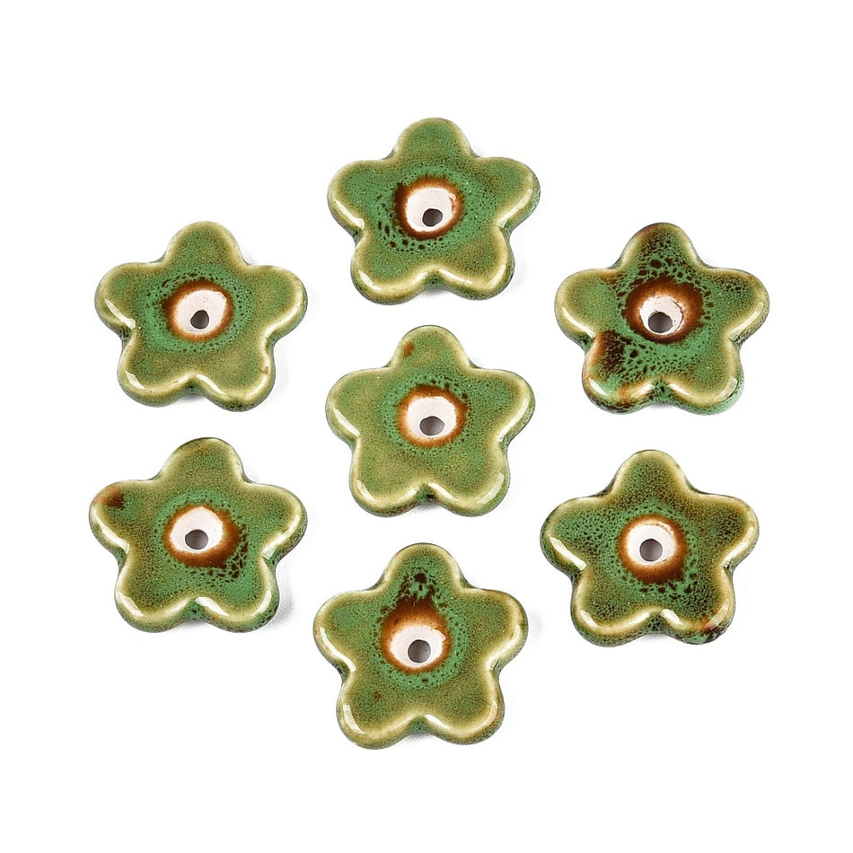Porcelain Beads, Flower, Size: about length 28~29mm, width 29~30mm, thickness 5.5~6.5mm, hole: 1.8~3.5mm Package of 3pcs